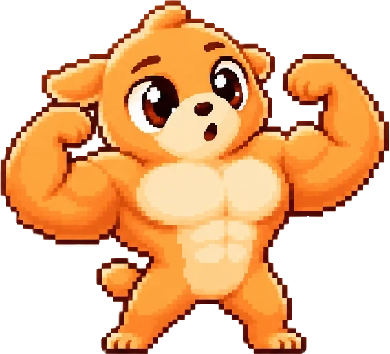 The cub suddenly very muscular, flexing